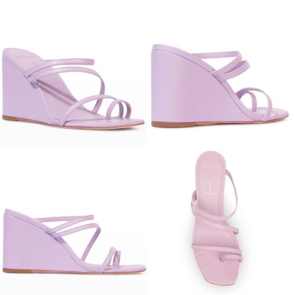 NWT Black Suede Studio Phoebe Sandals in lavender leather, size 8.5